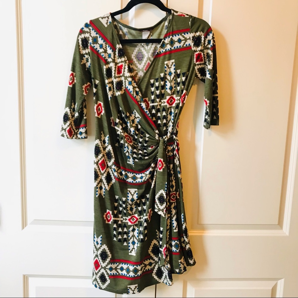Like New Southwestern style crossover midi dress size medium